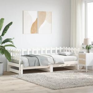 Dnevni ležaj na izvlačenje bijeli 2x(90x200)cm masivna borovina - Bijela / 2x (90 x 200) cm