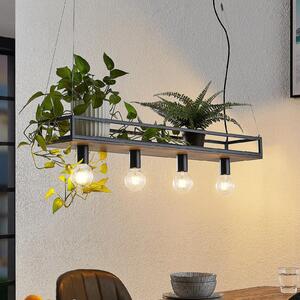 Lindby Kirista viseća lampa, 4 žarulje, crna/drvo, 100 cm, E27, prigušiva, Crno, Dnevni boravak/blagovaonica, Metal