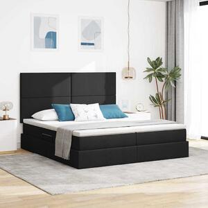 Krevet s od storage s uzglavljem Crna 200 x 200 cm Tkanina - Crna / 200 x 200 cm