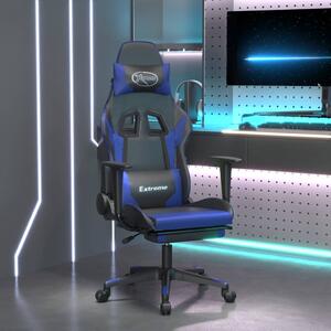 VidaXL Igraća stolica od umjetne kože s osloncem za noge crno-plava