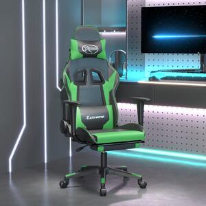 VidaXL Igraća stolica od umjetne kože s osloncem za noge Crna i zelena