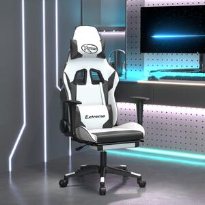 VidaXL Igraća stolica od umjetne kože s osloncem za noge Bijela i crna