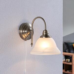 Lindby zidna lampa Hanna, 18 m, starinski mesing, metal, staklo, prigušiva, Bronca / stari mesing, Dnevni boravak/blagovaonica, Staklo