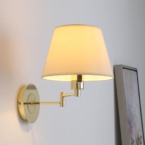 Lindby zidna lampa Pola, 30 cm, mesing, produljiva, tekstil, Zlato / mjed, Dnevni boravak/blagovaonica, Tkanina / tekstil