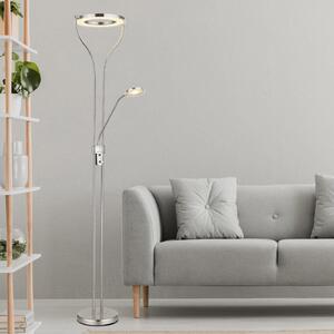 Globo Ebro LED podna lampa, visina 194 cm, boja nikla, 2 žarulje.., prigušiva, Metalik, Dnevni boravak/blagovaonica, Metal, Svjetlo za čitanje