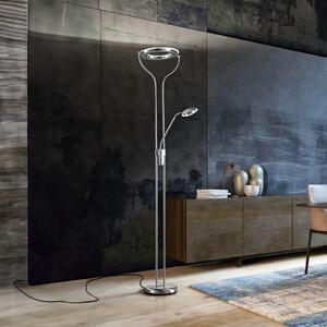 FISCHER & HONSEL Davos LED podna lampa, boje nikla, visina 180 cm, 2 žarulje, CCT, prigušiva, Metalik, Dnevni boravak/blagovaonica, Metal, Svjetlo za čitanje
