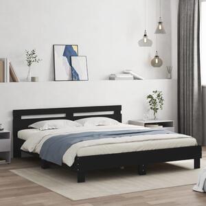 Okvir kreveta s uzglavljem i LED svjetlima crni 200 x 200 cm - Crna / 200 x 200 cm