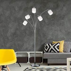 Podna lampa Tommy, nikal/bijela, visina 200 cm, 5 svjetala, tkanina