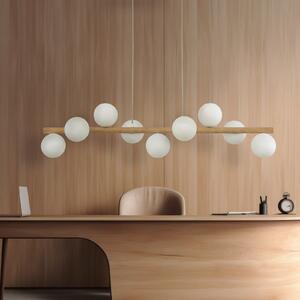 TK Lighting Viseća lampa Estera, opalno staklo, drvo, devet žarulja, prigušiva, Drvo, Dnevni boravak/blagovaonica, Staklo, Metak