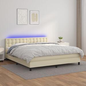 Krevet box spring s madracem LED krem 160x200cm od umjetne kože - Krema / 160 x 200 cm