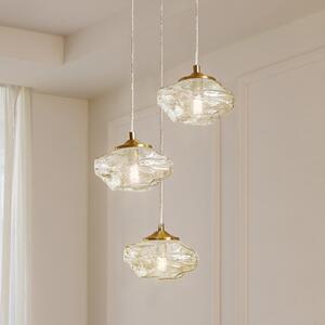 Lindby viseća lampa Piatra, Ø25cm, 3 svjetla, konjak/mjed, staklo