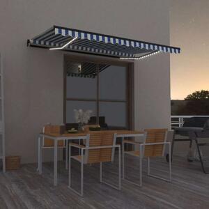 Tenda na ručno uvlačenje s LED svjetlom 450x300 cm plavo-bijela - Plava / 450 x 300 cm