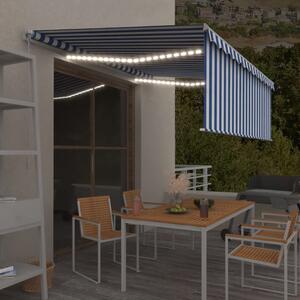 Tenda na ručno uvlačenje s roletom LED 4 x 3 m plavo-bijela - Plava / 4 x 3 m