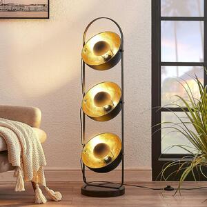 Lindby podna lampa Muriel, 3 žarulje, crna/zlatna, metal