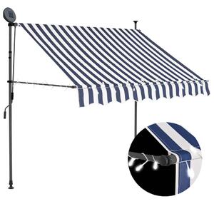 Tenda na ručno uvlačenje s LED svjetlima 150 cm plavo-bijela - Plava / N/A