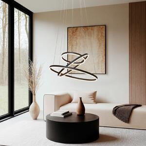 Arcchio LED visilica Albiona, crna, 3 prstena, Ø 80 cm, prigušiva, Crno, Dnevni boravak/blagovaonica, Metal