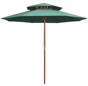 Dvoslojni suncobran 270 x 270 cm s drvenim stupom zeleni - Zelena / N/A