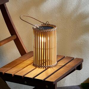 Lindby LED solarna stolna lampa Amaria, bambus, Ø 12 cm