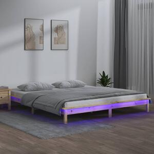 LED okvir kreveta 180 x 200 cm veliki bračni od masivnog drva - Smeđa / 180 x 200 cm