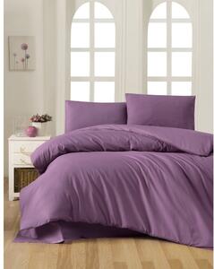 Ljubičasta pamučna posteljina za bračni krevet s plahtom i prekrivačem 220x240 cm - Mijolnir