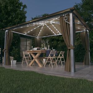 Sjenica sa zastorima i LED svjetlima 400 x 300 cm smeđe-siva - Tupe / 400 x 300 cm