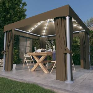Sjenica sa zastorima i LED svjetlosnim trakama 3x3 m smeđe-siva - Tupe / 3 x 3 m