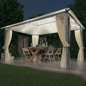 Sjenica sa zastorima i LED svjetlima 400 x 300 cm krem aluminij - Krema / 400 x 300 cm