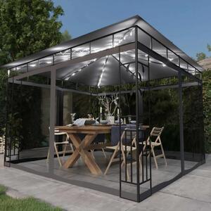 Sjenica s mrežom i LED svjetlosnim trakama 3x3x2,73 m antracit - Antracitno siva / 3 x 3 x 2.73 m