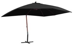 Viseći suncobran s drvenim stupom 400 x 300 cm crni - Crna / N/A