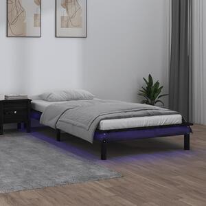 LED okvir kreveta crni 75 x 190 cm mali od masivnog drva - Crna / 75 x 190 cm
