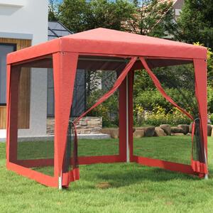 Šator za zabave s 4 mrežasta bočna zida crveni 2,5 x 2,5 m HDPE - Crvena / 2.5 x 2.5 m