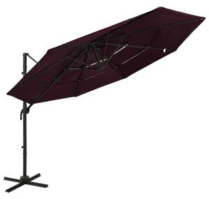 Vrtni suncobran s 4 razine i aluminijskim stupom 3 x 3 m bordo - Crvena / N/A
