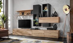 Zondo.hr Set za dnevni boravak Cresto (hrast coast evoke + crna) (s rasvjetom). 1118823