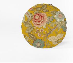 Žuti jastuk Velvet Atelier Japanese Flowers, ø 40 cm