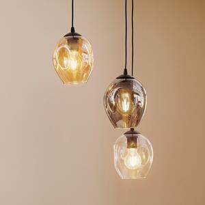 EMIBIG LIGHTING Viseća lampa Starla, grafit/jantarna/prozirno staklo, 3 žarulje. oko, prigušiva, Crno, Dnevni boravak/blagovaonica, Staklo