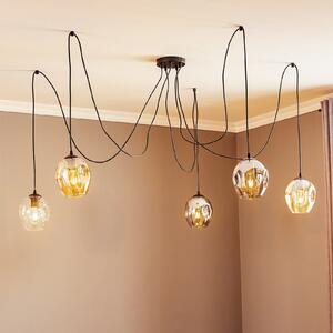 EMIBIG LIGHTING Viseća lampa Starla, grafit/jantarna/prozirno staklo, 5 žarulja., prigušiva, Crno, Dnevni boravak/blagovaonica, Staklo