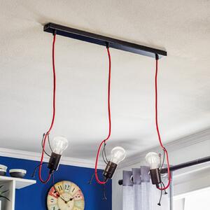 Bobi 3 viseća svjetiljka u crnoj boji, crveni kabel, 3 žarulje