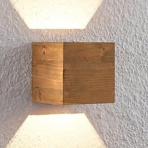 Lindby LED zidna svjetiljka Benicio, 11 cm, kvadratna, drvo, Drvo, Dnevni boravak/blagovaonica, Drvo