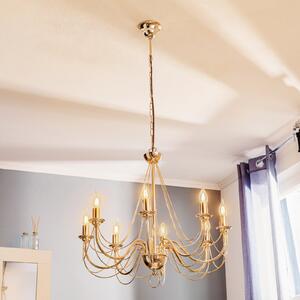 Domiluce Retro luster, 8 lampica, zlatni, visina 120cm., prigušiva, Zlato / mjed, Dnevni boravak/blagovaonica, Metal, Objesite s više svjetala