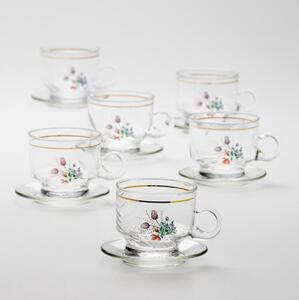 Set 6x staklena šalica s tanjurićem prozirna buket cvijeća br. 5