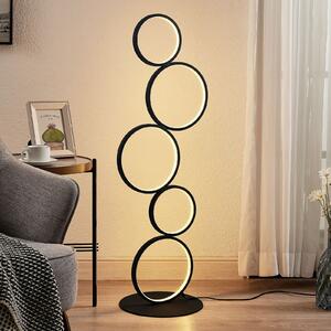 Lindby LED podna lampa Jacek, crna, metal, 110 cm, prstenovi, Crno, Dnevni boravak/blagovaonica, Metal