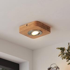 Lindby LED stropna svjetiljka Mikari, 14 cm, drvo, okretna, Drvo, Dnevni boravak/blagovaonica, Drvo