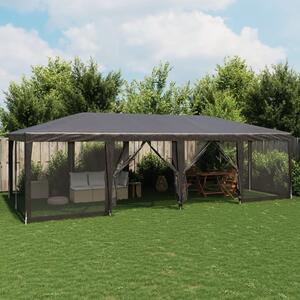 Šator za zabave 12 mrežastih bočnih zidova antracit 8x4 m HDPE - Antracitno siva / 8 x 4 m