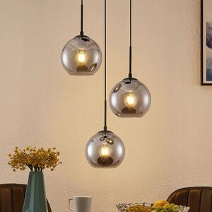 Lindby viseća lampa Jurian, 32 cm, 3 žarulje, crna/dim, staklo