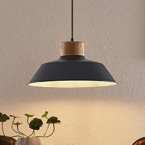 Lindby viseća svjetiljka Nefeli, Ø 42 cm, crna, drvo, metal, prigušiva, Crno, Dnevni boravak/blagovaonica, Metal