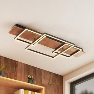 Lucande LED stropna svjetiljka Chariska, 95cm, crna, drvo, CCT, prigušiva, Drvo, Dnevni boravak/blagovaonica, Drvo