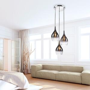 Paul Neuhaus viseća lampa Pilua, dimno siva, staklo, 30 cm, 3 svjetla., prigušiva, Sivo, Dnevni boravak/blagovaonica, Staklo, Zavjese u paketu