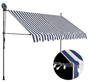 Tenda na ručno uvlačenje s LED svjetlima 250 cm plavo-bijela - Plava / N/A
