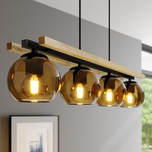 Lindby viseća lampa Enrique, jantar, 4 žarulje, staklo, drvo, E27