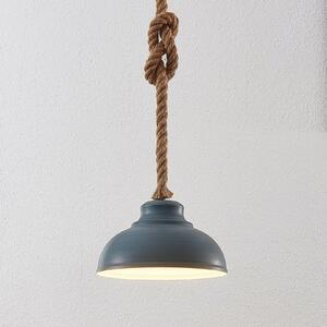 Lindby Viseća svjetiljka Chaby, Ø 29 cm, jedna žarulja, metal, uže, prigušiva, Sivo, Dnevni boravak/blagovaonica, Metal